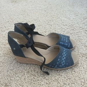 Ugg Women’s ankle tied wedges.